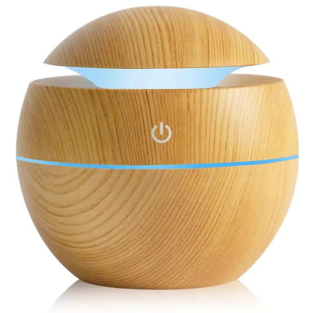 Aroma diffuser med LED lys, træ, luftfugter